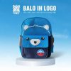 Balo học sinh in logo quà tặng xanh dương hình gấu 38x28x14cm HS-01