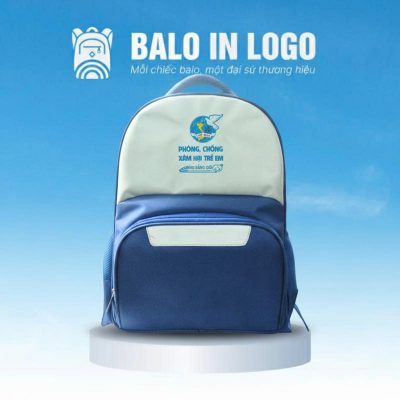 Balo học sinh in logo vải dù 600D xanh dương 35x23x10cm HS-12