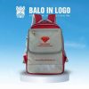 Balo học sinh quà tặng in logo vải 900 PU 30x40x12cm màu xám đỏ HS-05