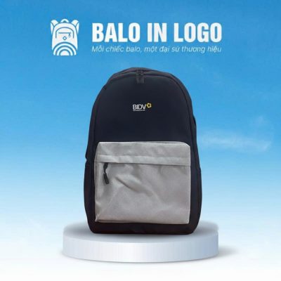 Balo học sinh quà tặng in logo vải 900 PU 30x40x12cm xanh navy HS-07
