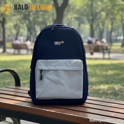 Balo học sinh quà tặng in logo vải 900 PU 30x40x12cm xanh navy HS-07