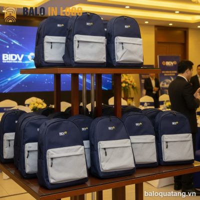 Balo học sinh quà tặng in logo vải 900 PU 30x40x12cm xanh navy HS-07
