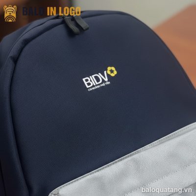 Balo học sinh quà tặng in logo vải 900 PU 30x40x12cm xanh navy HS-07