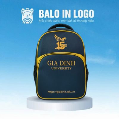 Balo học sinh quà tặng in logo vải 900 PU màu xanh vàng HS-06