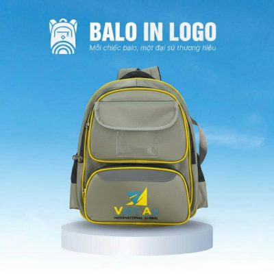 Balo học sinh quà tặng in logo vải 900PU 30x40x12cm màu xám vàng HS-10