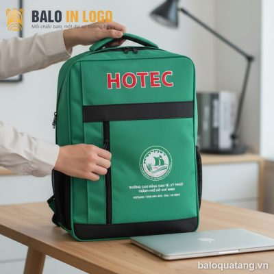 Balo laptop quà tặng in logo màu xanh lá 41x15x30cm LT-04