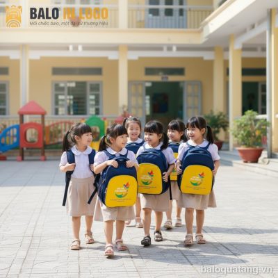 Cặp xách học sinh quà tặng in logo vải bố 600D vàng phối xanh navy HS-09