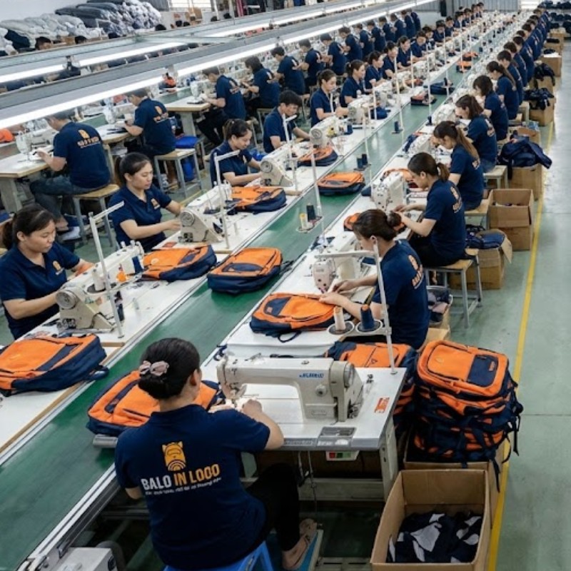 Dây chuyền may balo quà tặng