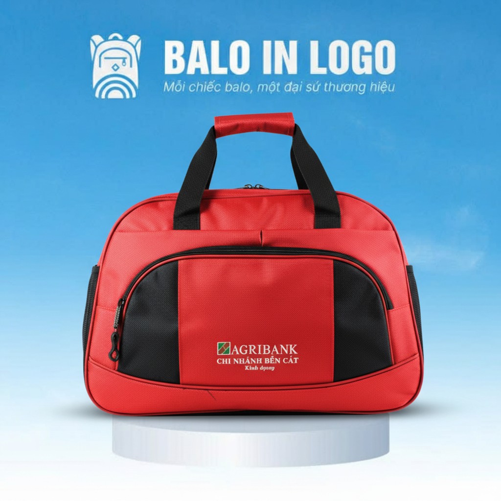 Túi du lịch quà tặng in logo vải dù D1680 màu đỏ quai xách DL-01