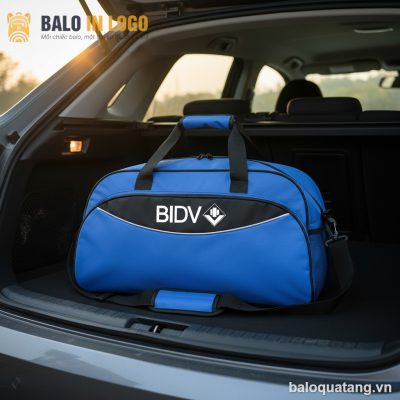 Túi du lịch quà tặng in logo vải dù xanh dương quai đeo xách đa năng DL-02